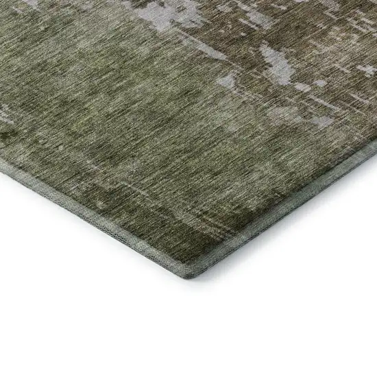 Brown Beige And Green Abstract Washable Area Rug With UV Protection Photo 7