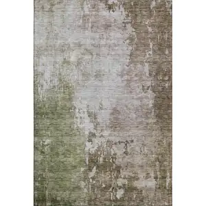Photo of Brown Beige And Green Abstract Washable Area Rug With UV Protection