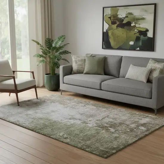 Brown Beige And Green Abstract Washable Area Rug With UV Protection Photo 2