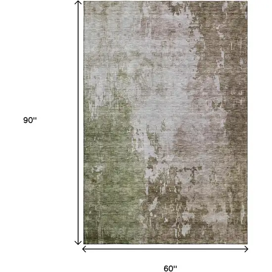 Brown Beige And Green Abstract Washable Area Rug With UV Protection Photo 9