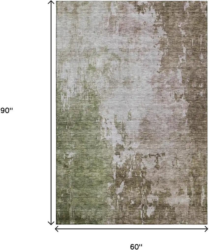 Brown Beige And Green Abstract Washable Area Rug With UV Protection Photo 9
