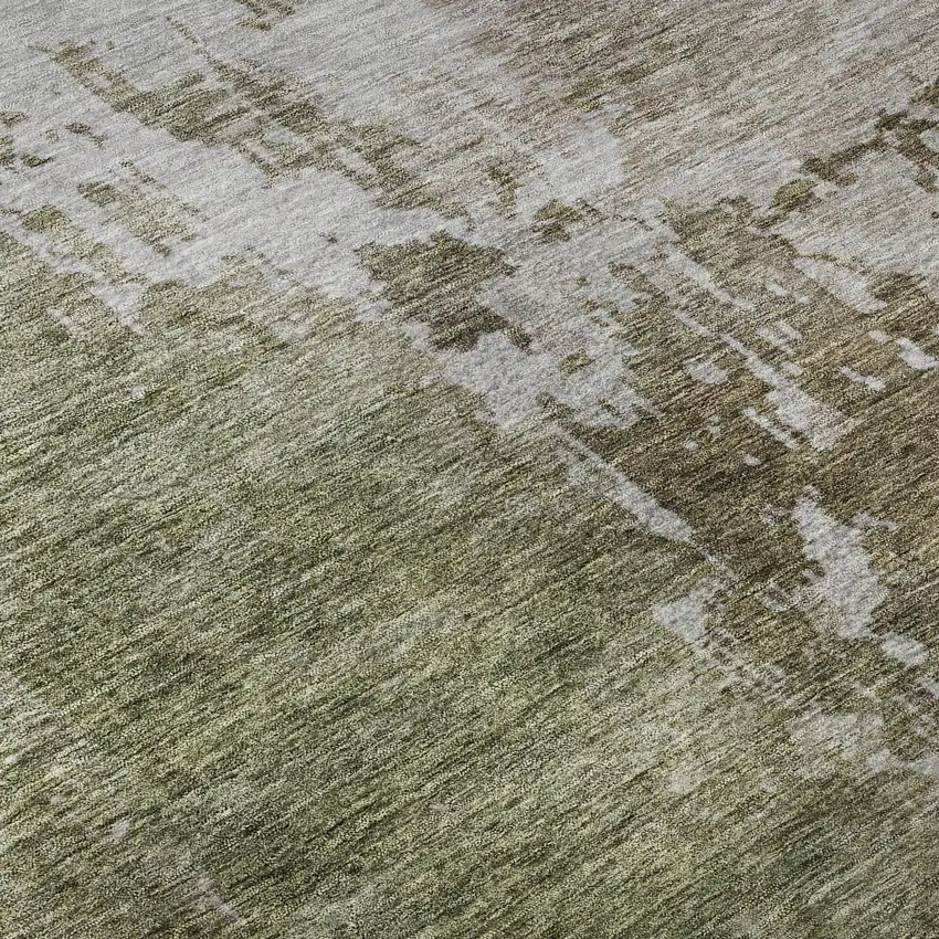 Brown Beige And Green Abstract Washable Area Rug With UV Protection Photo 8
