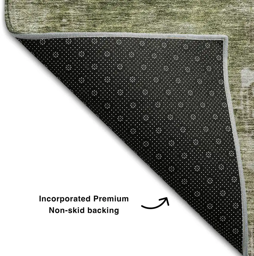 Brown Beige And Green Abstract Washable Area Rug With UV Protection Photo 4