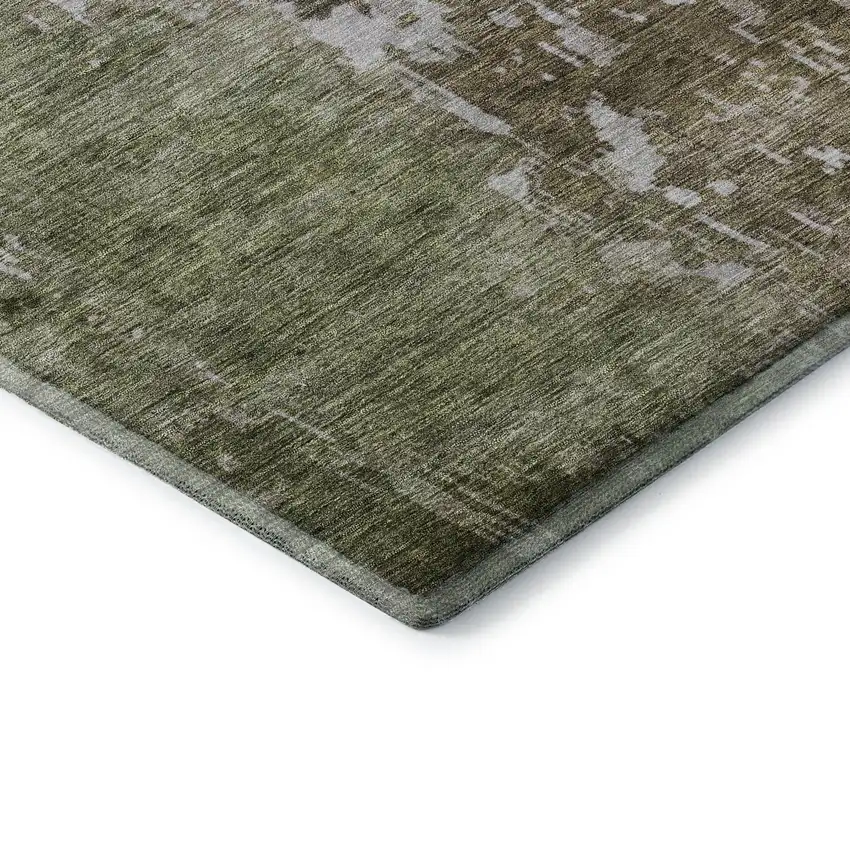 Brown Beige And Green Abstract Washable Area Rug With UV Protection Photo 5