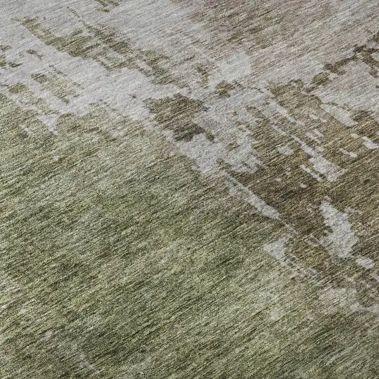 Brown Beige And Green Abstract Washable Area Rug With UV Protection Photo 7
