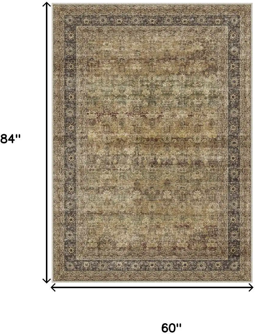 Brown Beige And Green Floral Medallion Washable Area Rug Photo 3