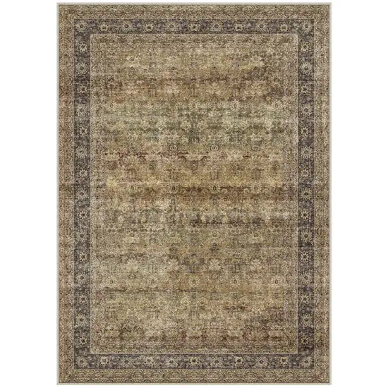 Brown Beige And Green Floral Medallion Washable Area Rug Photo 4