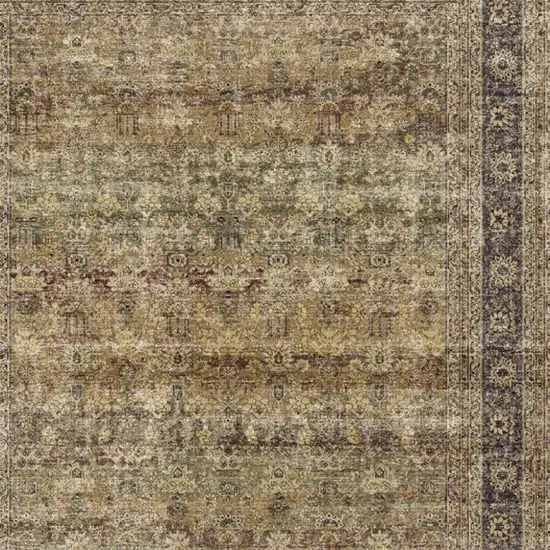 Brown Beige And Green Floral Medallion Washable Area Rug Photo 5