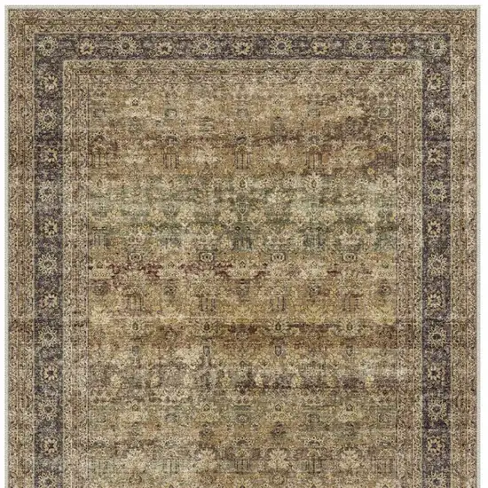 Brown Beige And Green Floral Medallion Washable Area Rug Photo 5