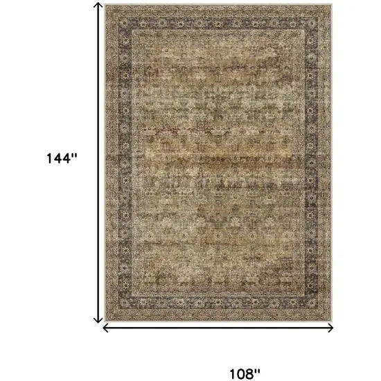 Brown Beige And Green Floral Medallion Washable Area Rug Photo 3
