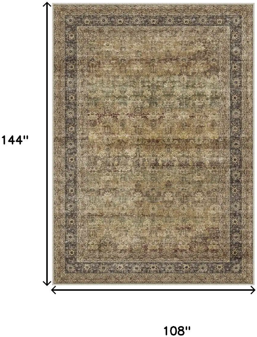 Brown Beige And Green Floral Medallion Washable Area Rug Photo 3