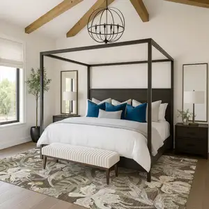 Photo of Brown Beige And Green Floral Washable Area Rug With UV Protection