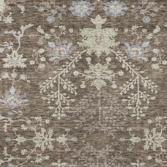 Brown Beige And Green Floral Washable Indoor Outdoor Area Rug Photo 5