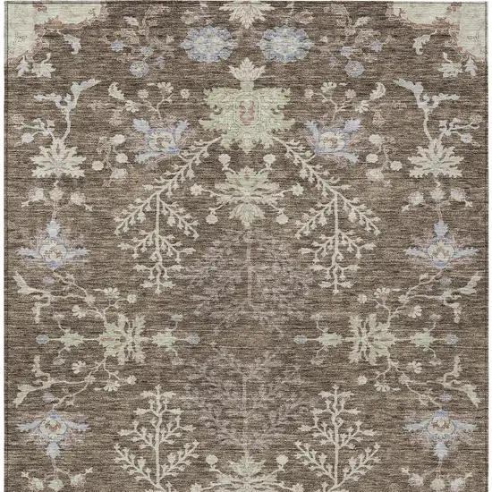 Brown Beige And Green Floral Washable Indoor Outdoor Area Rug Photo 6