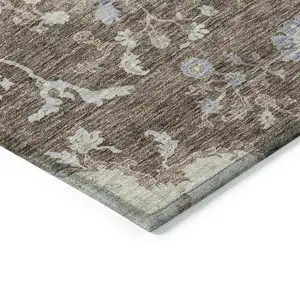 Photo of Brown Beige And Green Floral Washable Indoor Outdoor Area Rug