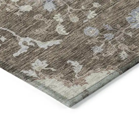 Brown Beige And Green Floral Washable Indoor Outdoor Area Rug Photo 4