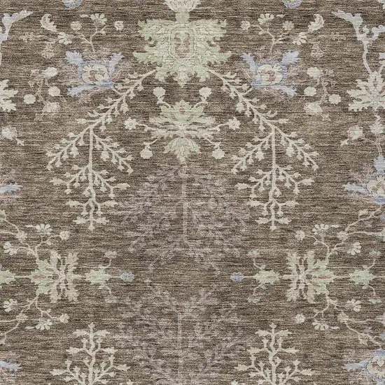 Brown Beige And Green Floral Washable Indoor Outdoor Area Rug Photo 5