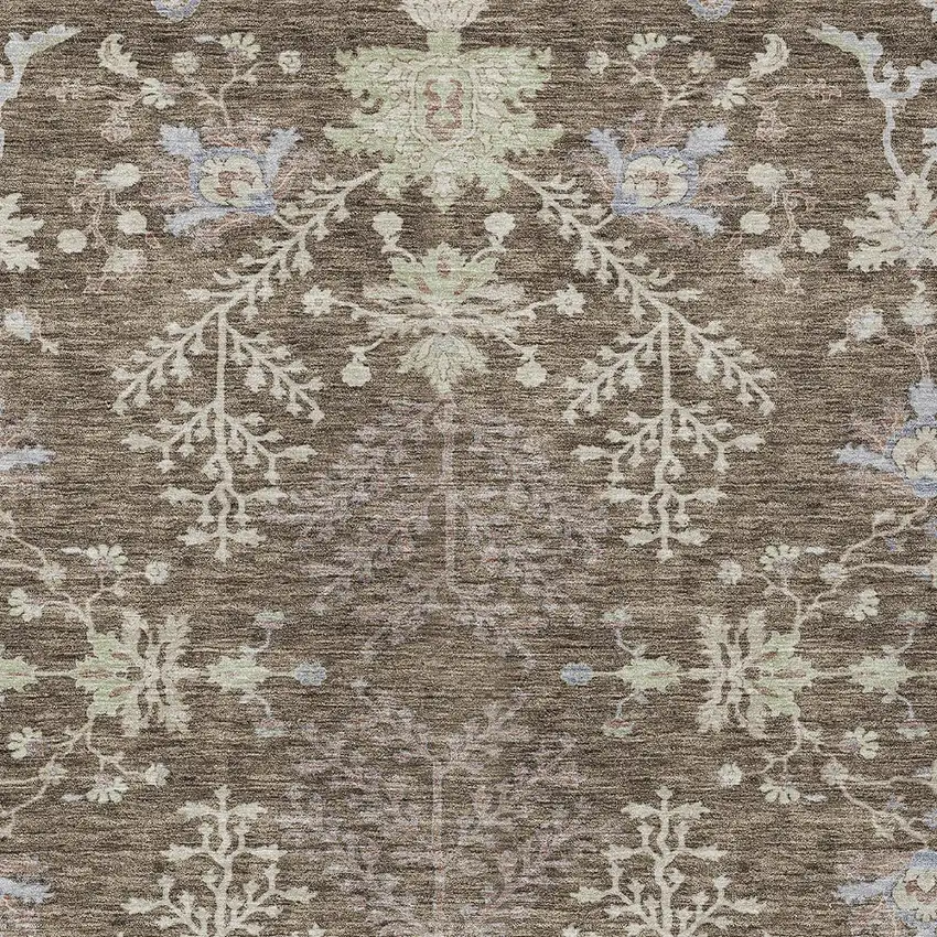 Brown Beige And Green Floral Washable Indoor Outdoor Area Rug Photo 5