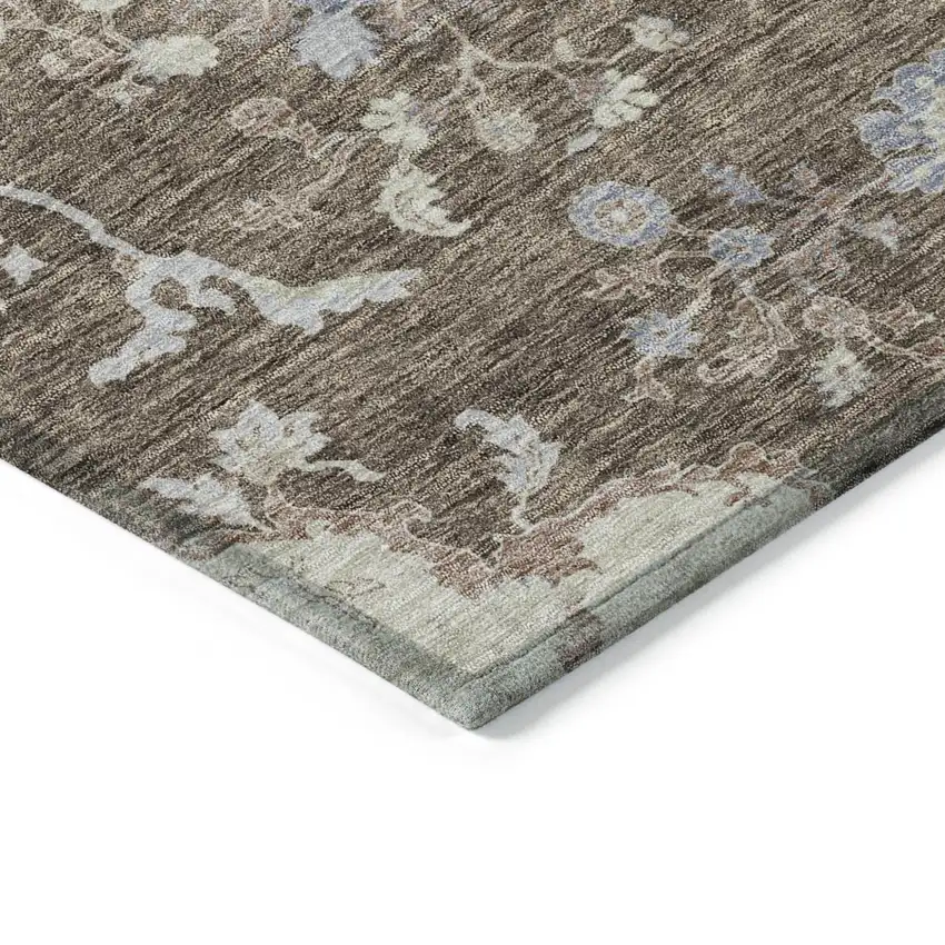 Brown Beige And Green Floral Washable Indoor Outdoor Area Rug Photo 4