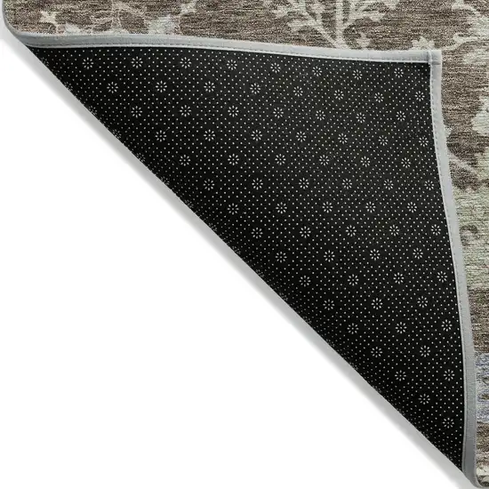 Brown Beige And Green Floral Washable Indoor Outdoor Area Rug Photo 3