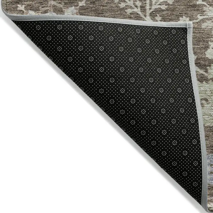 Brown Beige And Green Floral Washable Indoor Outdoor Area Rug Photo 3