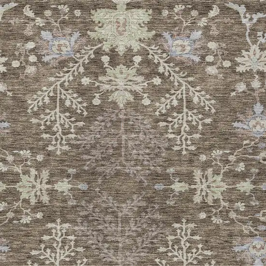 Brown Beige And Green Floral Washable Indoor Outdoor Area Rug Photo 5
