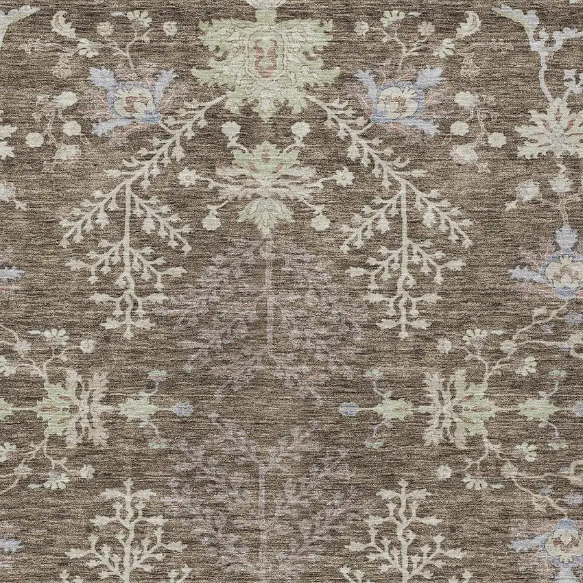 Brown Beige And Green Floral Washable Indoor Outdoor Area Rug Photo 5