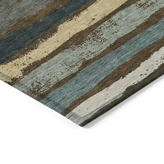 Brown Beige And Green Striped Washable Indoor Outdoor Area Rug Photo 4