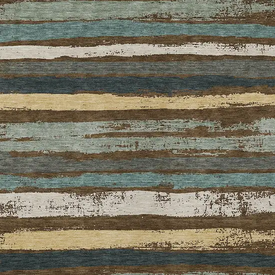 Brown Beige And Green Striped Washable Indoor Outdoor Area Rug Photo 6