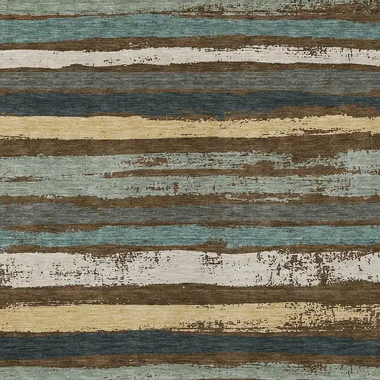 Brown Beige And Green Striped Washable Indoor Outdoor Area Rug Photo 6