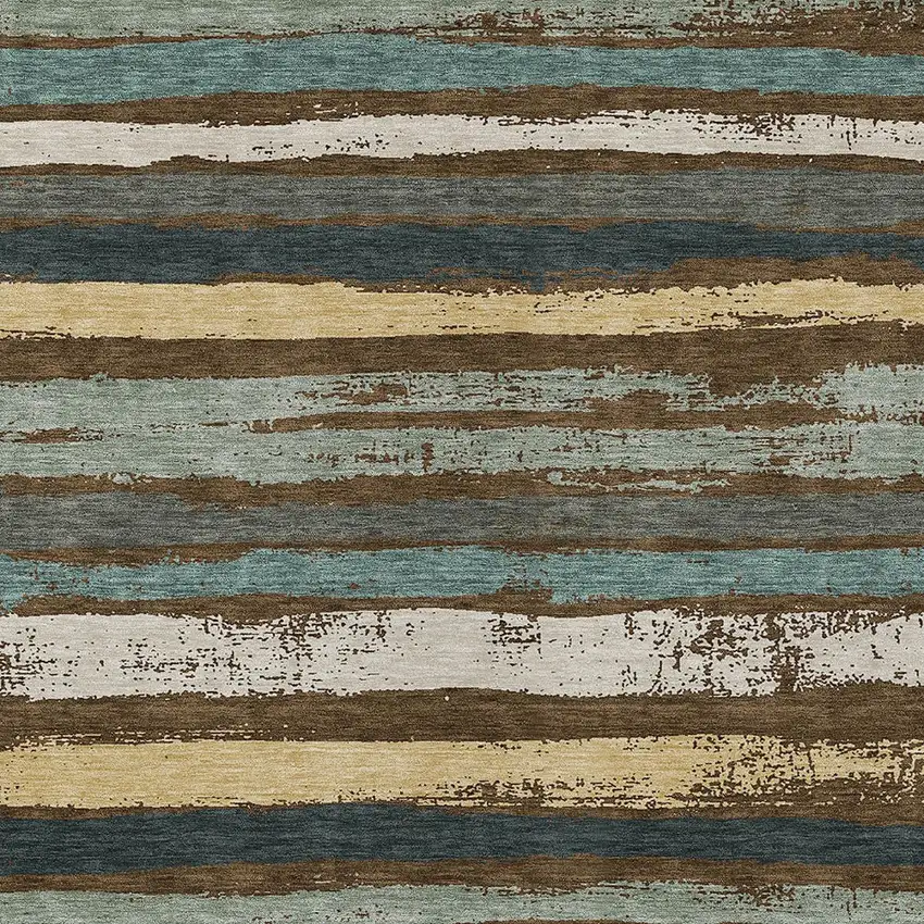 Brown Beige And Green Striped Washable Indoor Outdoor Area Rug Photo 6