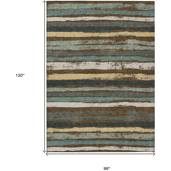 Brown Beige And Green Striped Washable Indoor Outdoor Area Rug Photo 3