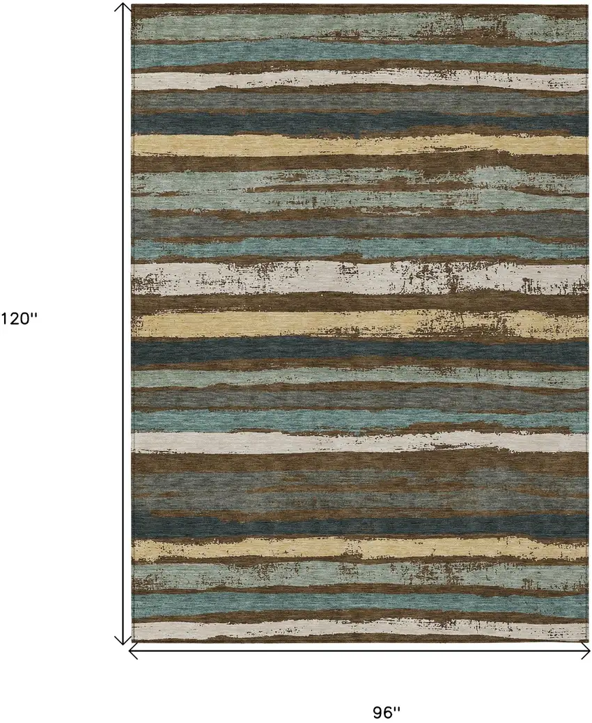 Brown Beige And Green Striped Washable Indoor Outdoor Area Rug Photo 3