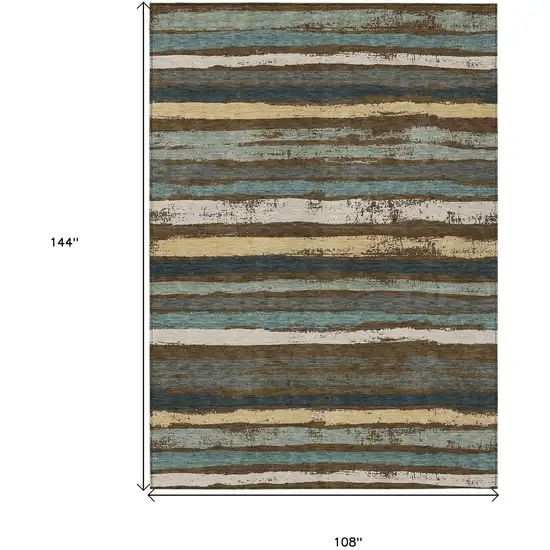 Brown Beige And Green Striped Washable Indoor Outdoor Area Rug Photo 3