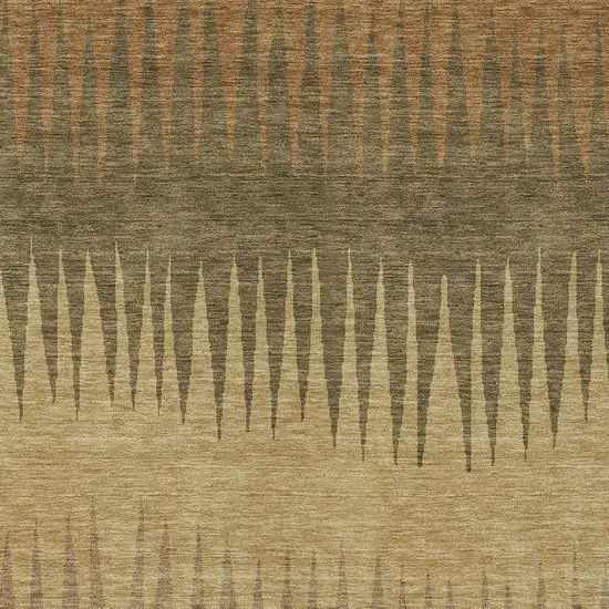 Brown Beige And Green Striped Washable Indoor Outdoor Area Rug Photo 6