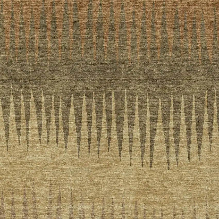 Brown Beige And Green Striped Washable Indoor Outdoor Area Rug Photo 6