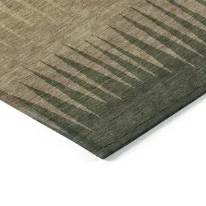 Photo of Brown Beige And Green Striped Washable Indoor Outdoor Area Rug