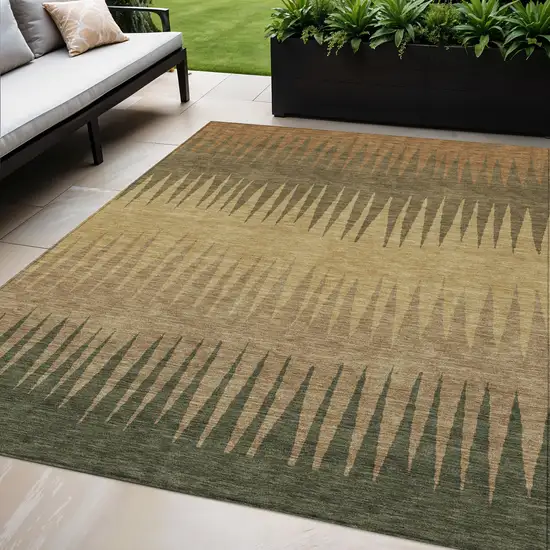 Brown Beige And Green Striped Washable Indoor Outdoor Area Rug Photo 1