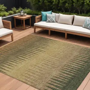 Photo of Brown Beige And Green Striped Washable Indoor Outdoor Area Rug