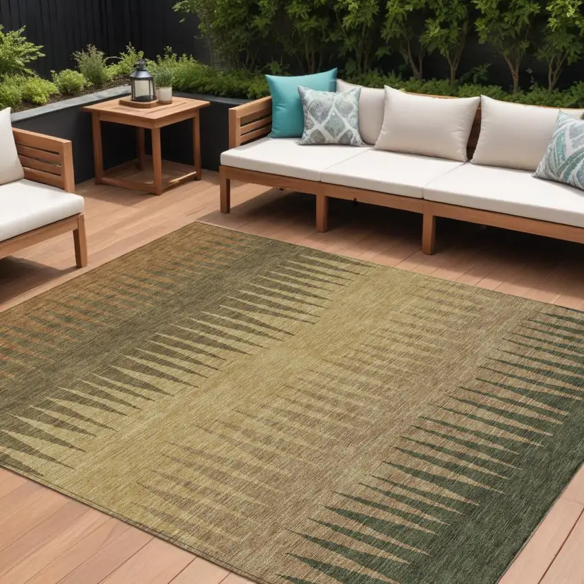Brown Beige And Green Striped Washable Indoor Outdoor Area Rug Photo 1
