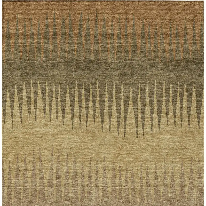 Brown Beige And Green Striped Washable Indoor Outdoor Area Rug Photo 7