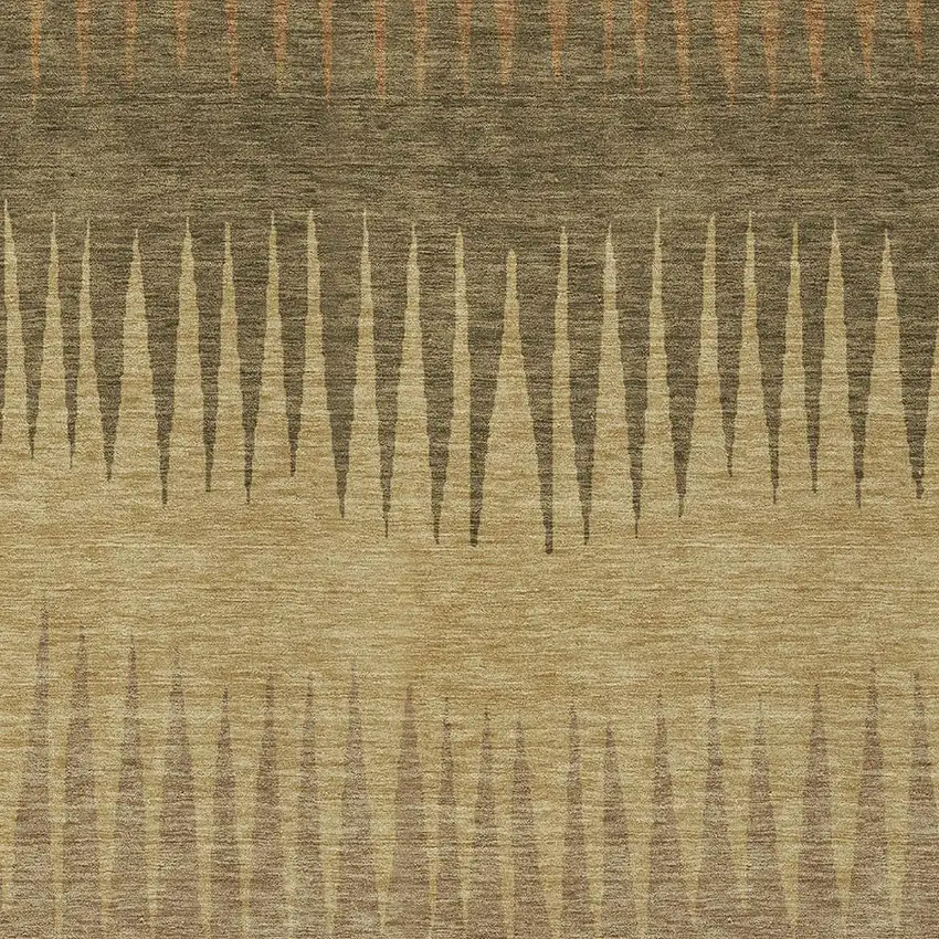 Brown Beige And Green Striped Washable Indoor Outdoor Area Rug Photo 6