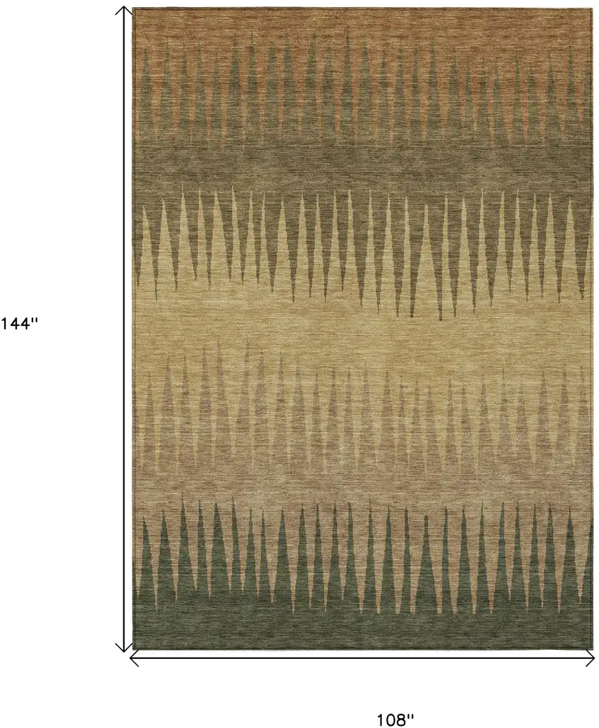 Brown Beige And Green Striped Washable Indoor Outdoor Area Rug Photo 3
