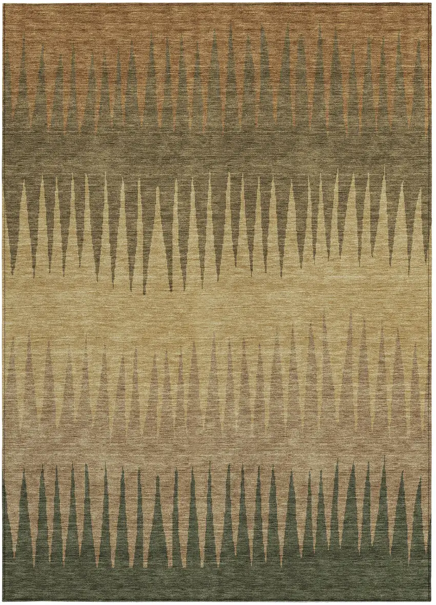Brown Beige And Green Striped Washable Indoor Outdoor Area Rug Photo 7