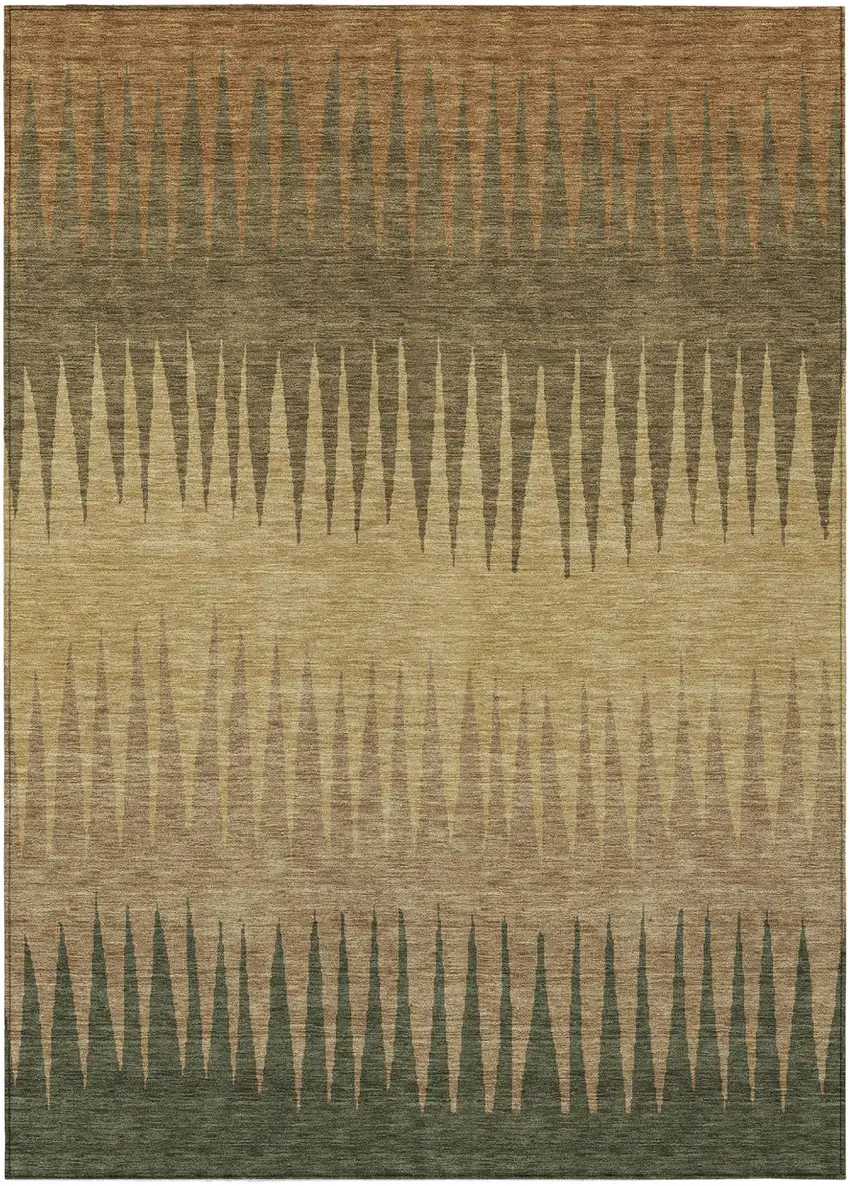 Brown Beige And Green Striped Washable Indoor Outdoor Area Rug Photo 2