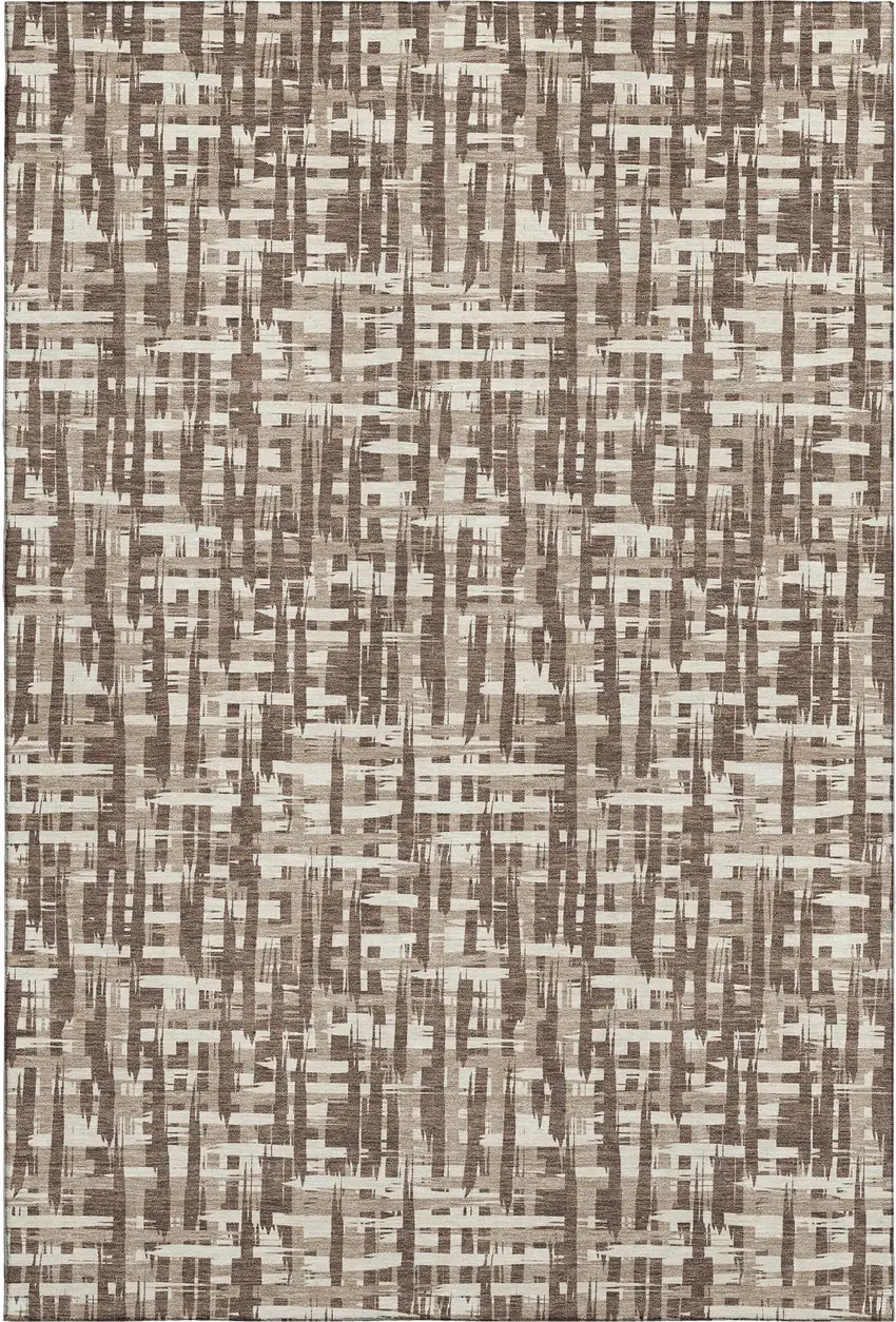 Brown Beige And Ivory Abstract Geometric Washable Area Rug With UV Protection Photo 1