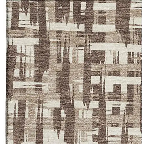 Brown Beige And Ivory Abstract Geometric Washable Area Rug With UV Protection Photo 2