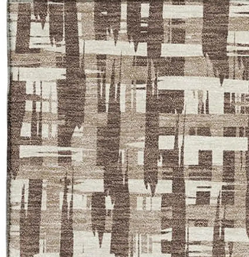 Brown Beige And Ivory Abstract Geometric Washable Area Rug With UV Protection Photo 2