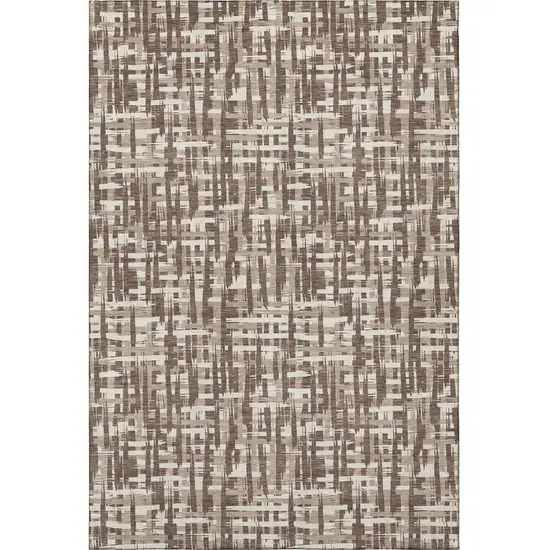 Brown Beige And Ivory Abstract Geometric Washable Area Rug With UV Protection Photo 3
