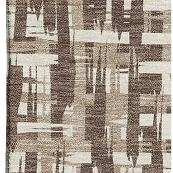 Brown Beige And Ivory Abstract Geometric Washable Area Rug With UV Protection Photo 2